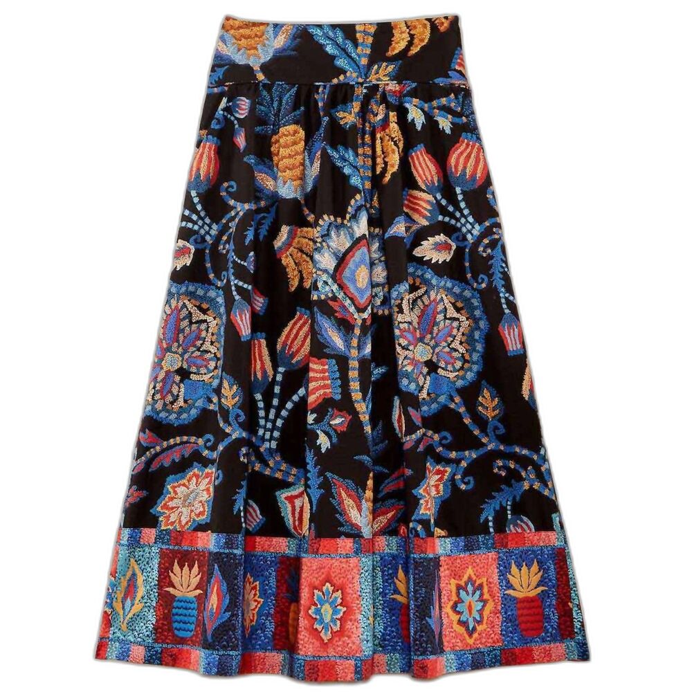 Farm Rio NWOT Black Sunset Tapestry Organic Cotton Midi Skirt Floral Sz M - Picture 4 of 12